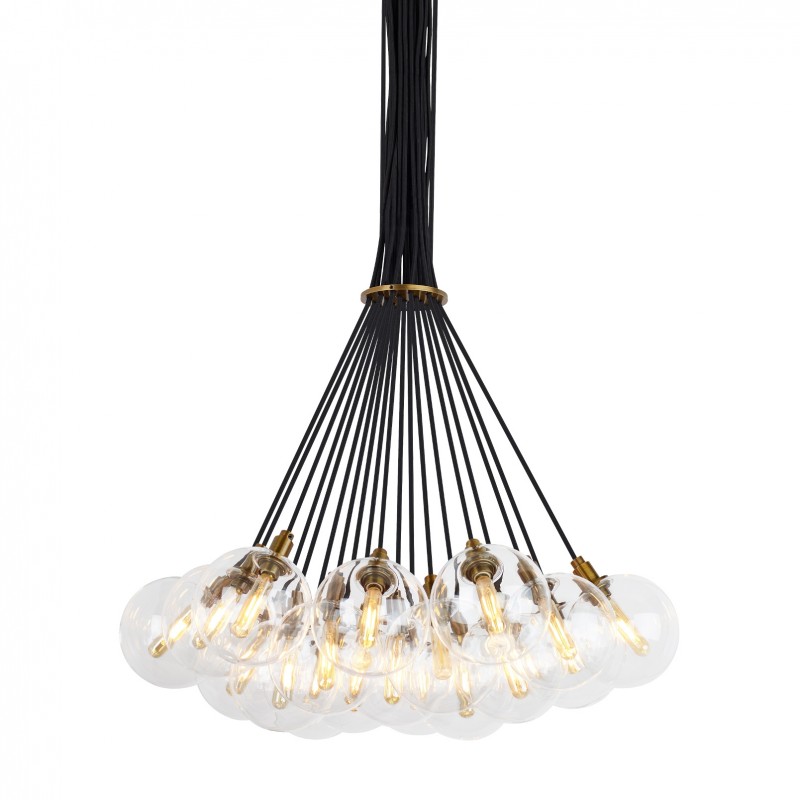 Tech Lighting Gambit 19-Light Chandelier. Designer Sean Lavin. Clear, aged Brass, led. Hi Tech Chandelier.